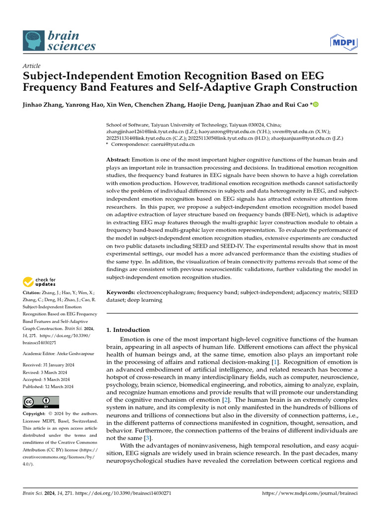 Brainsci 14 00271 | PDF | Electroencephalography | Artificial Neural ...