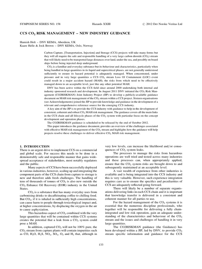 CCS CO2 Risk Management Guide | PDF | Carbon Capture And Storage ...
