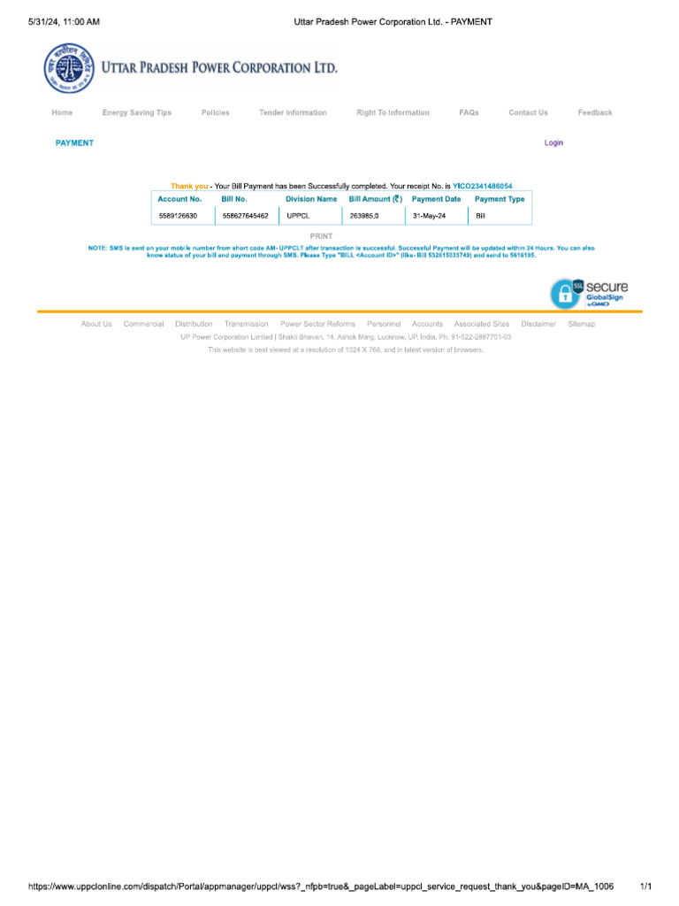 UPPCL Receipt 31 MAY YICO2341486054 | PDF