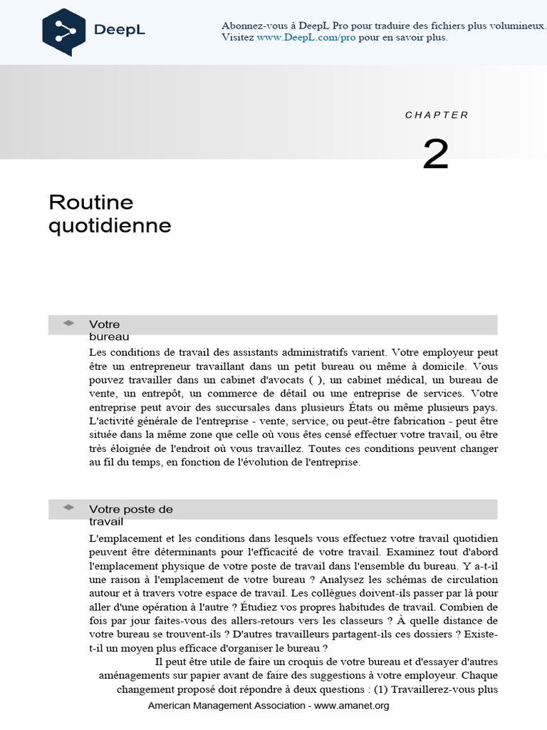 Organisation de la routine quotidienne au bureau | PDF | Dictionnaire ...
