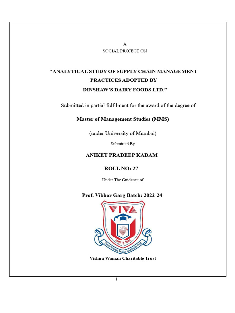Project Report On Supply Chain Management 1 | PDF | Milk | Dairy