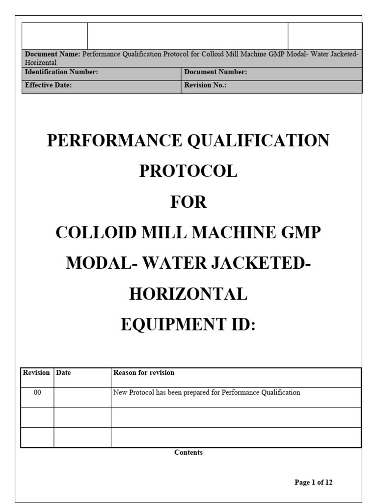 Colloid Mill Performance Qualification Protocol | PDF | Verification ...
