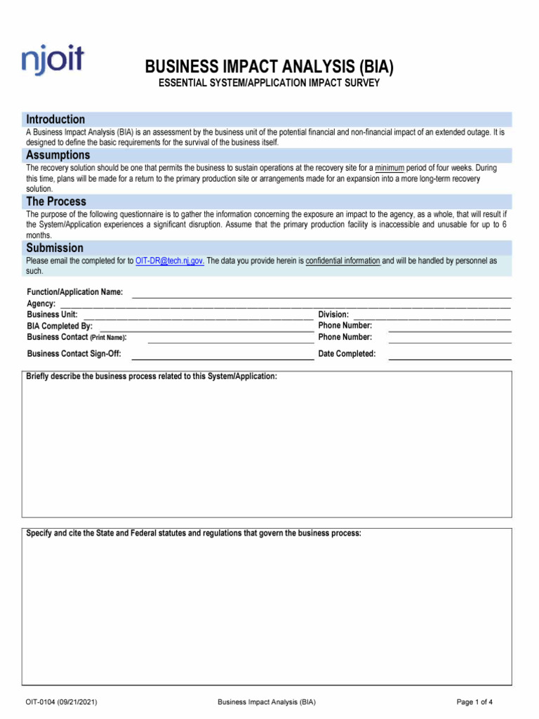 0104 Business Impact Analysis Survey | PDF | Disaster Recovery | Business