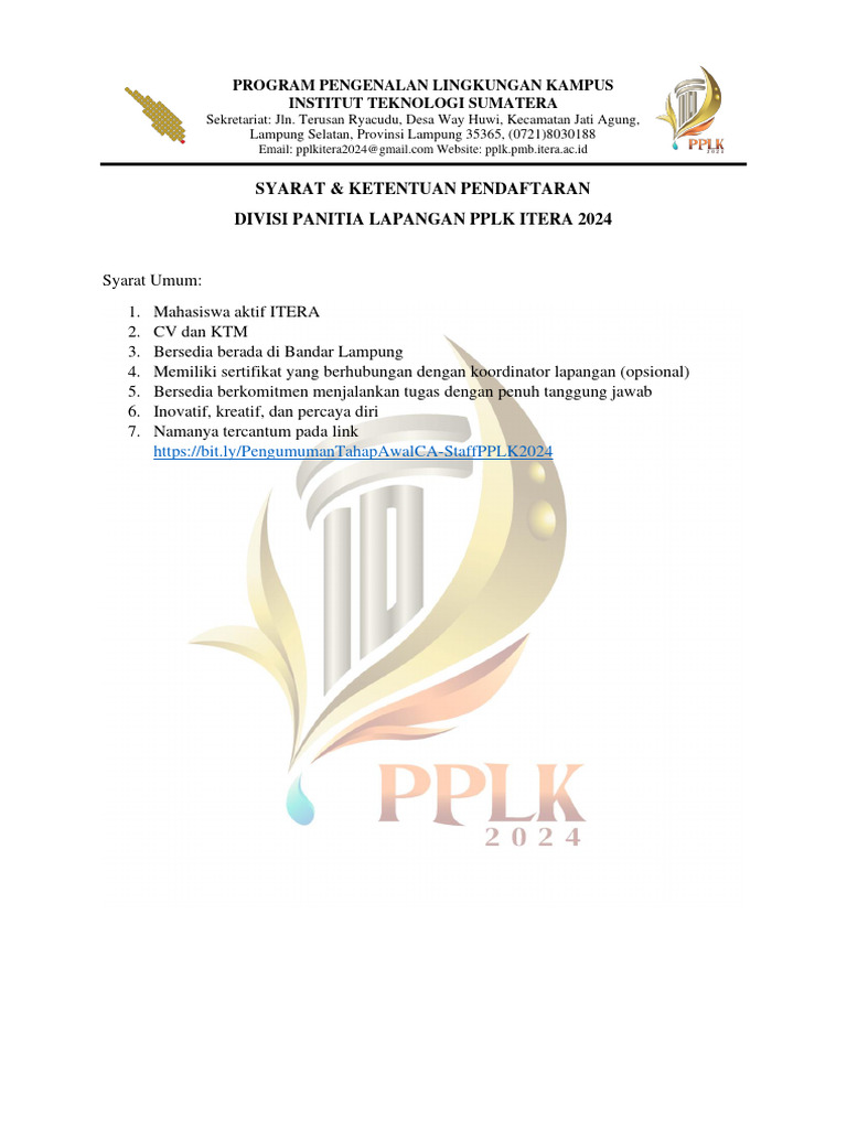 Pendaftaran PPLK ITERA 2024 | PDF | Bisnis