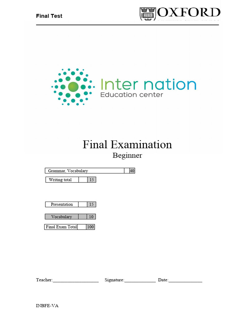 Beginner English Final Exam | PDF