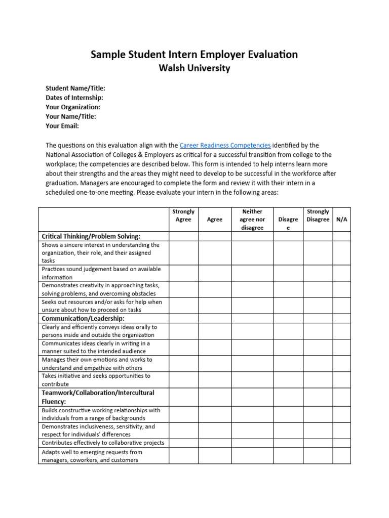 Sample Internship Performance Evaluation | PDF | Evaluation | Leadership