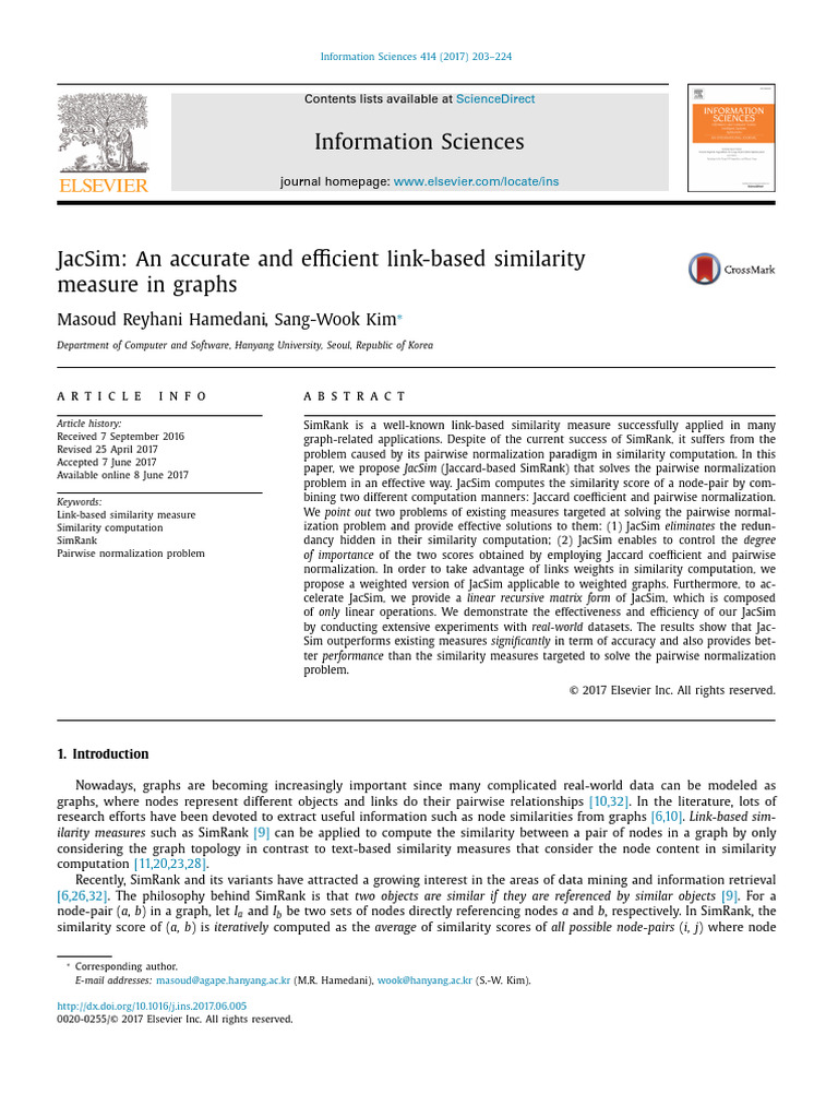 Jacsim an accurate and efficient link based similarity measure in