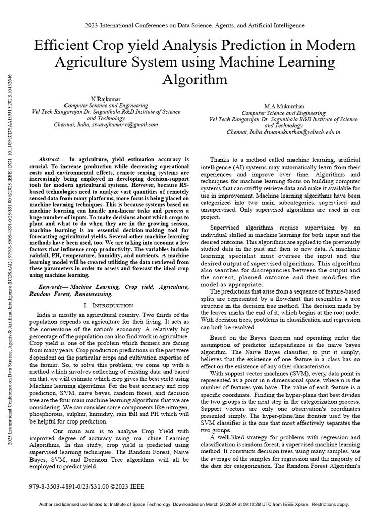 Efficient Crop Yield Prediction Using ML | PDF | Machine Learning ...