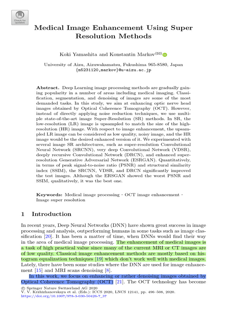 Medical Image Enhancement via Super Resolution | PDF | Deep Learning ...