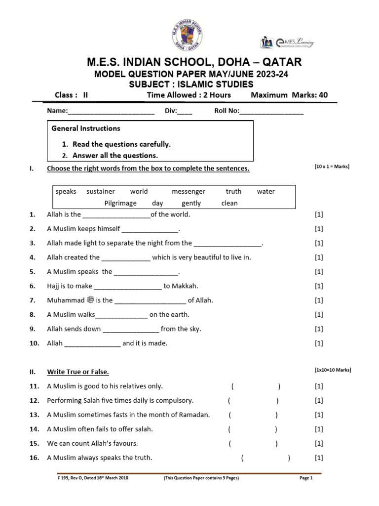 Islamic Studies Model Question Paper | PDF | Hajj | Monotheism
