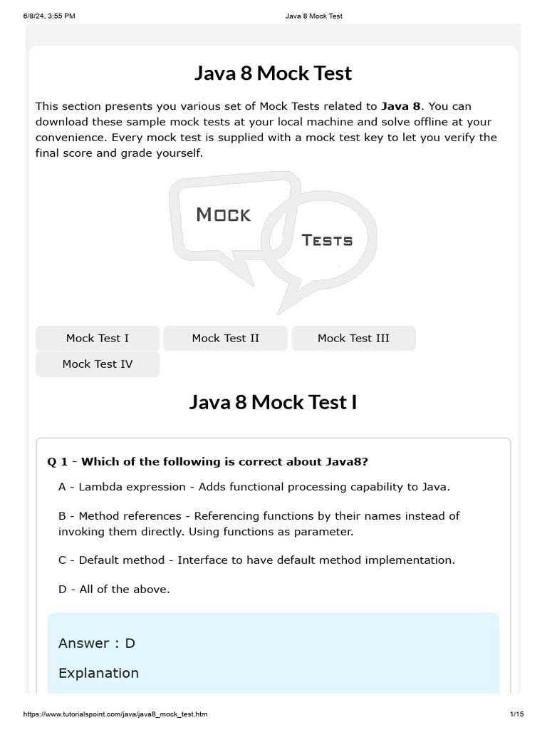 Java 8 Mock Test | PDF | Anonymous Function | Method (Computer Programming)