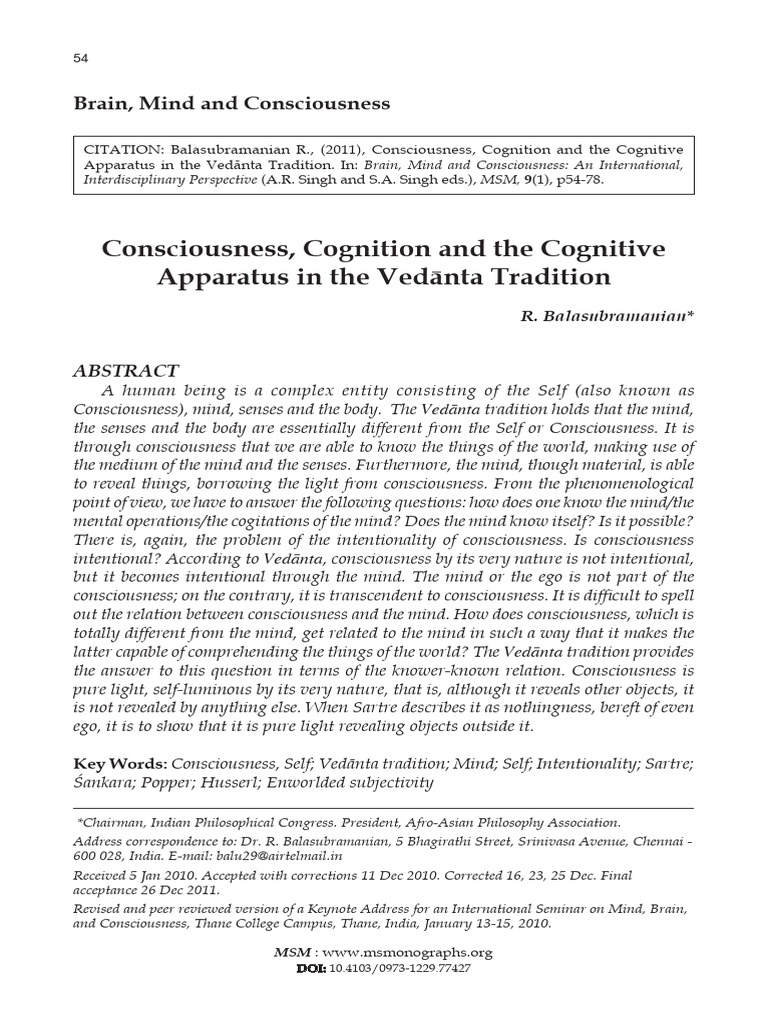 Vedānta on Consciousness and Mind | PDF | Transcendence (Philosophy ...