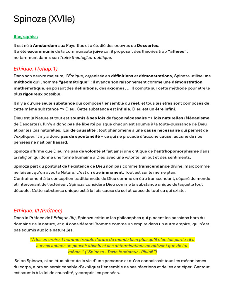 Spinoza : Déterminisme et Éthique | PDF | Baruch Spinoza | Dieu
