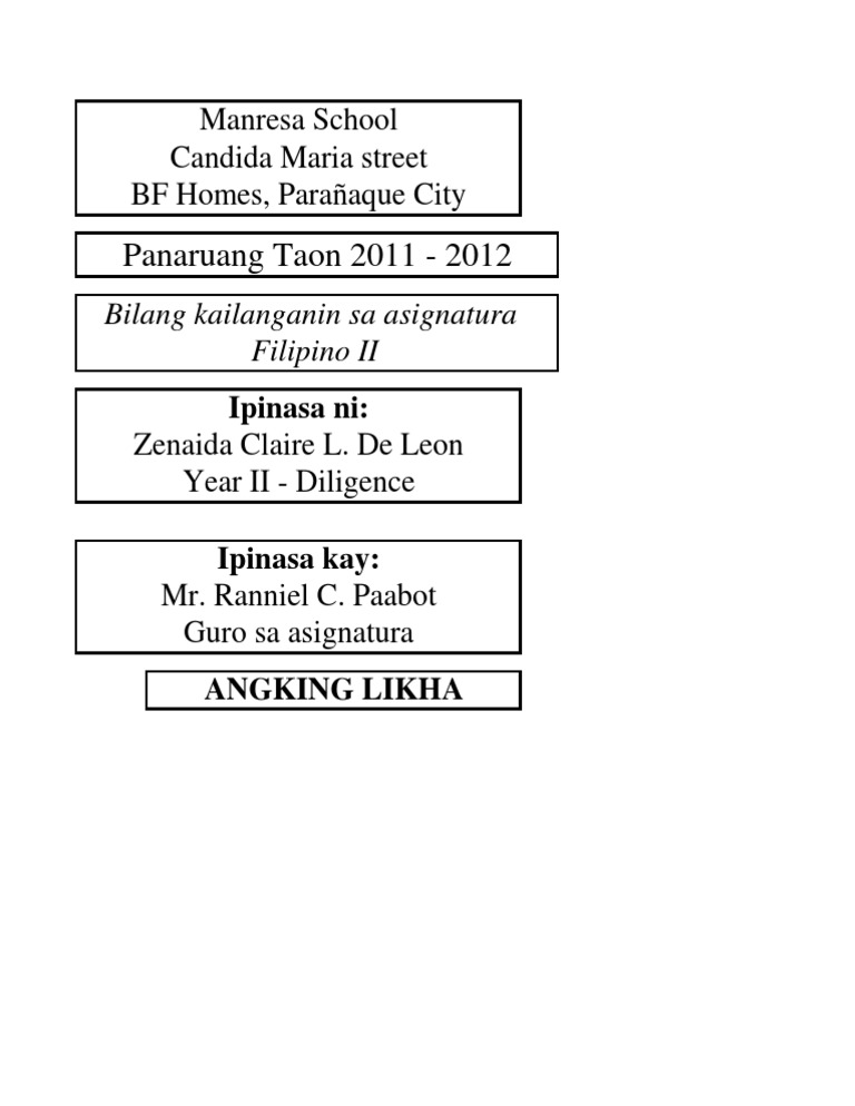 Filipino II Project Submission 2011-2012 | PDF