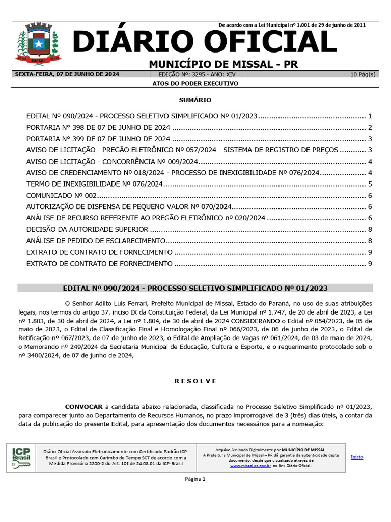 Atos do Poder Executivo de Missal | PDF