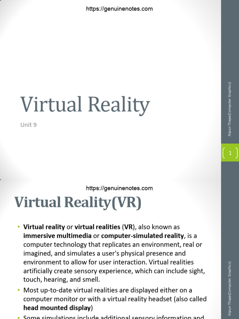 UNIT - 9 Virtual Reality | PDF | Virtual Reality | Computing
