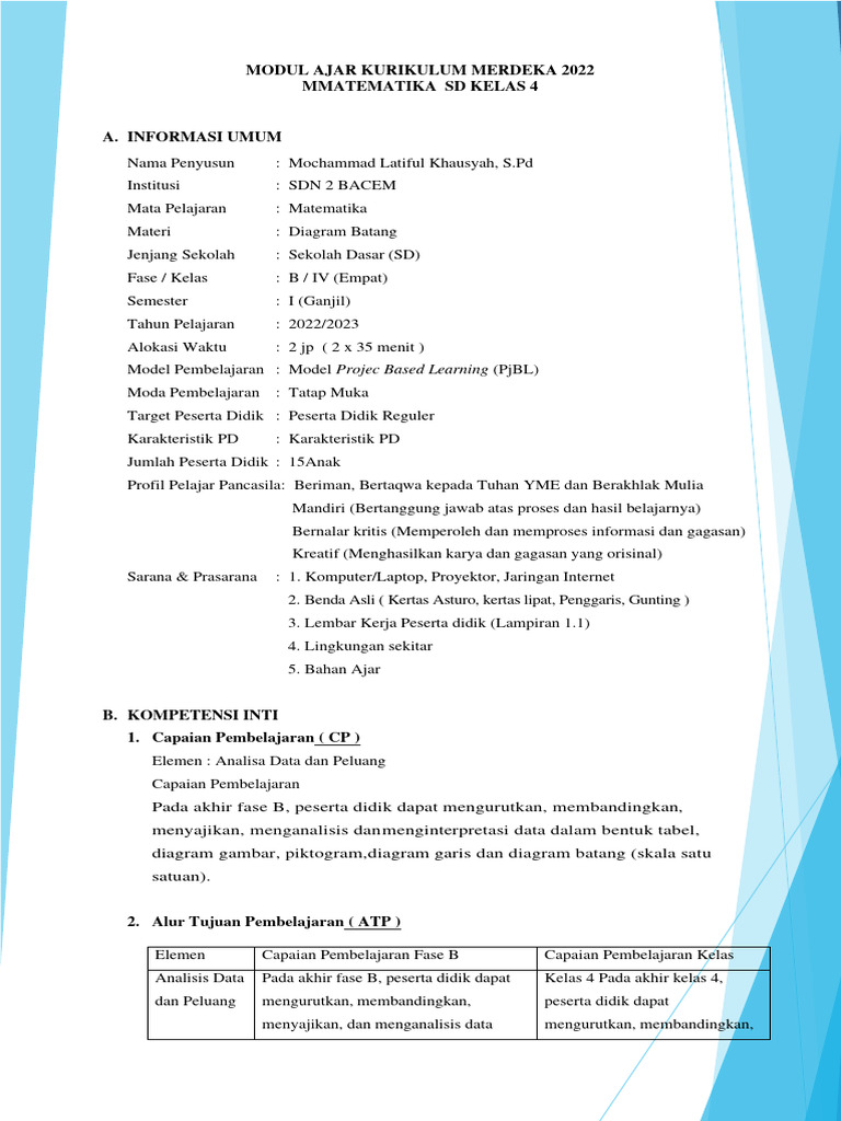 Modul Ajar Matematika Kelas 4 SD | PDF