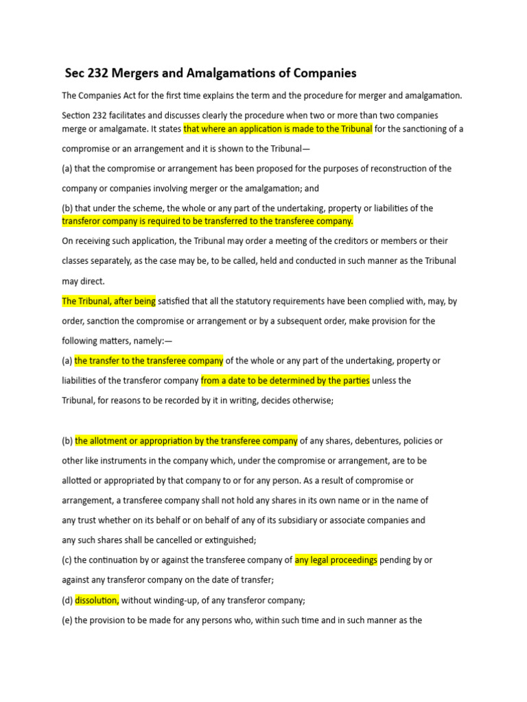 Understanding Sec 232 Mergers & Amalgamations | PDF | Mergers And ...