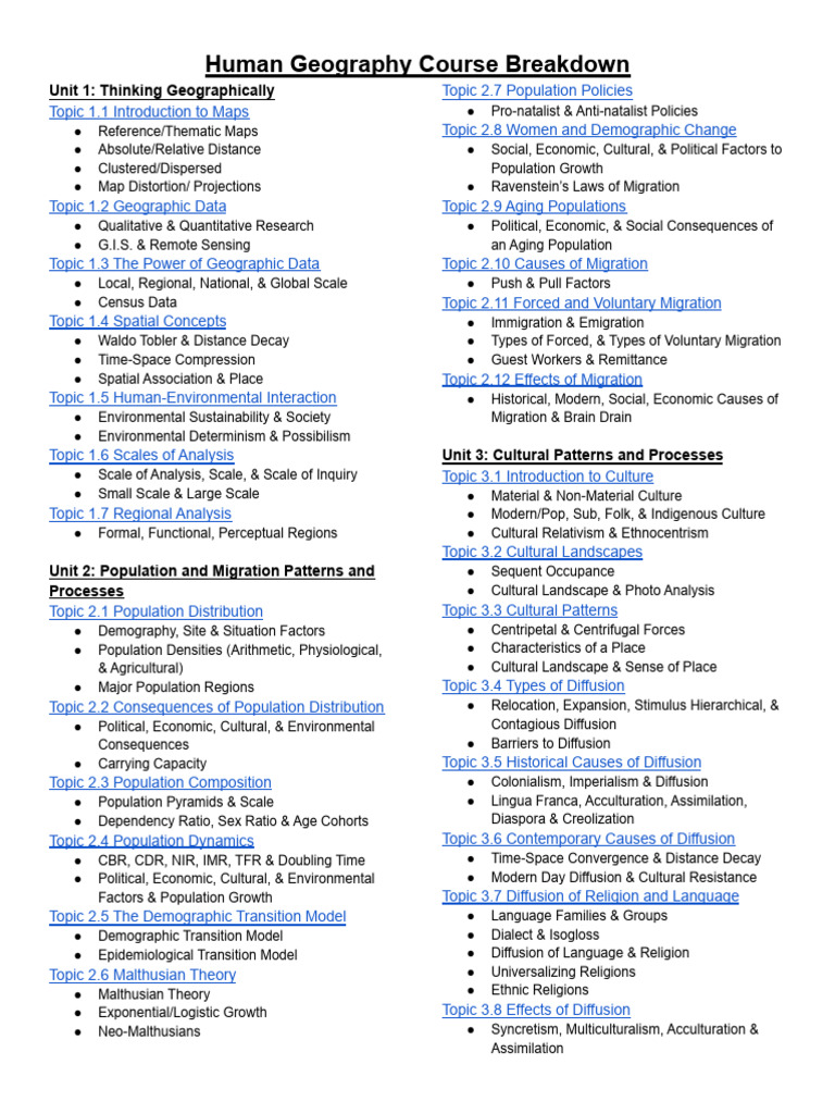 Human Geography Course Overview | PDF | Human Migration | Agriculture