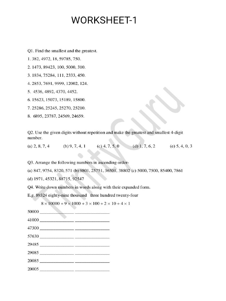 worksheets for 6th Class (Maths) | PDF