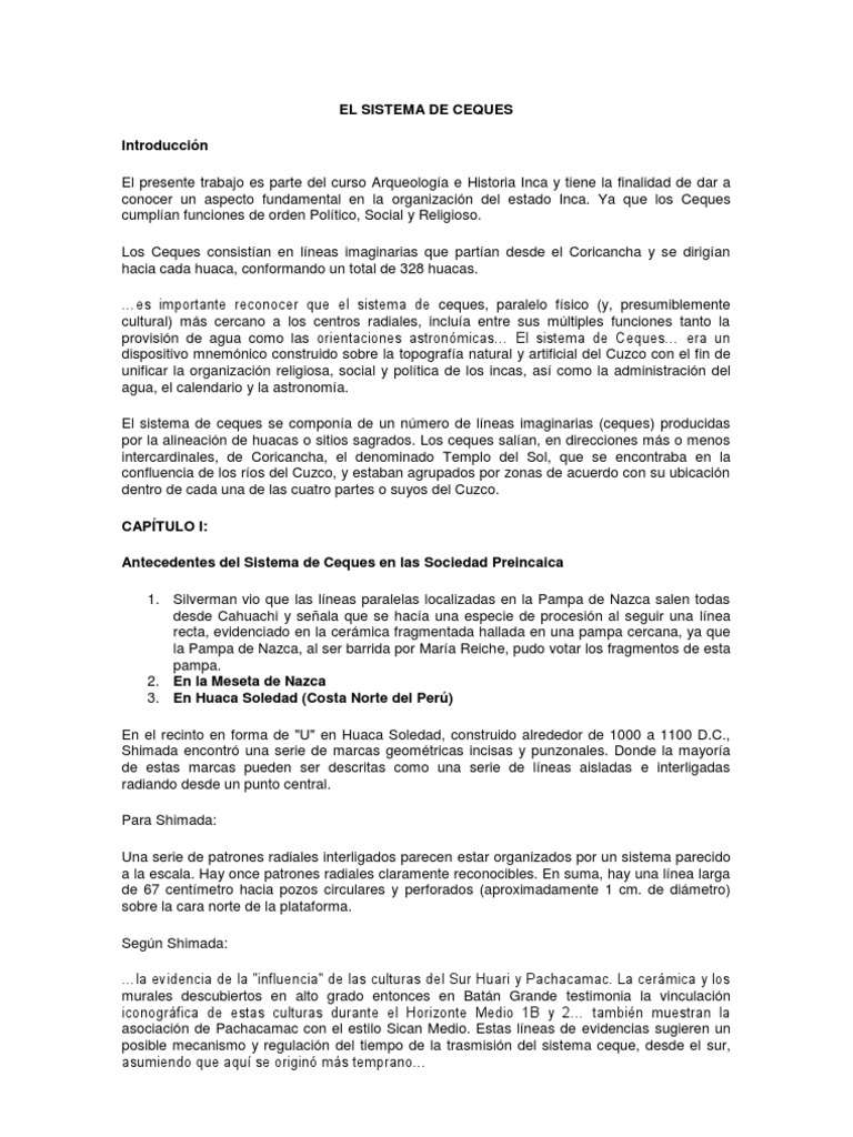 Sistema de Ceques Incaicos y Huacas | PDF | Imperio Inca | Perú