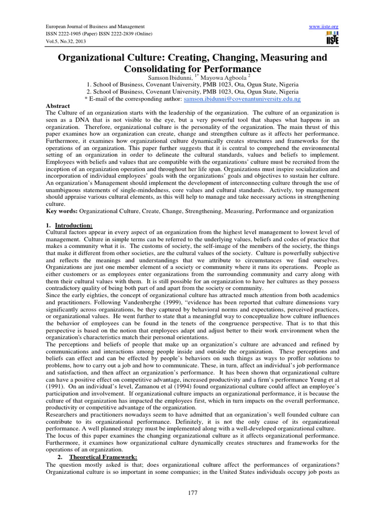 Enhancing Performance through Organizational Culture | PDF ...