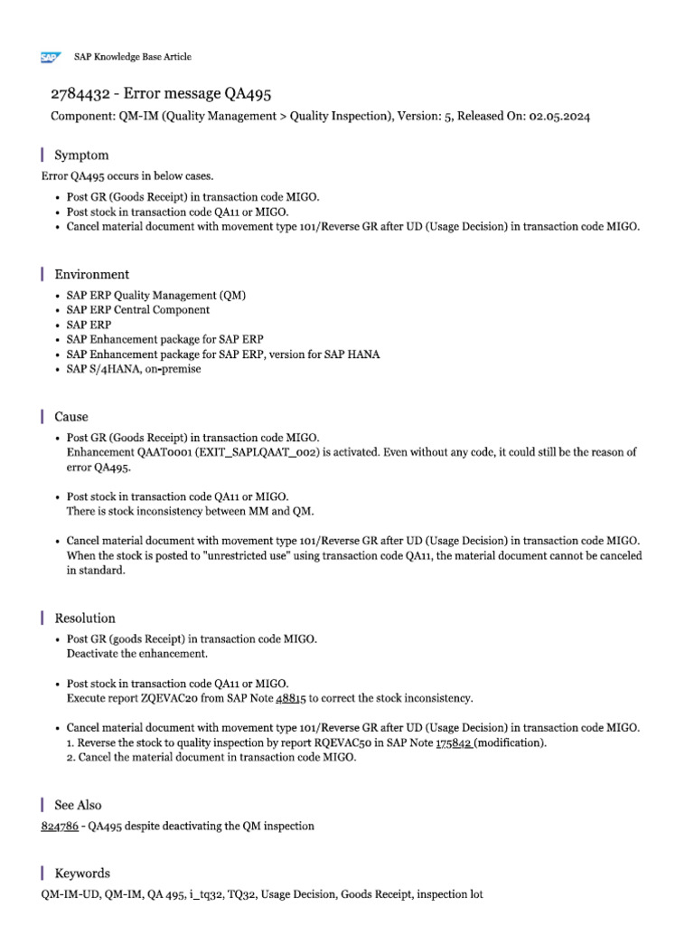 Error Message QA495 | PDF