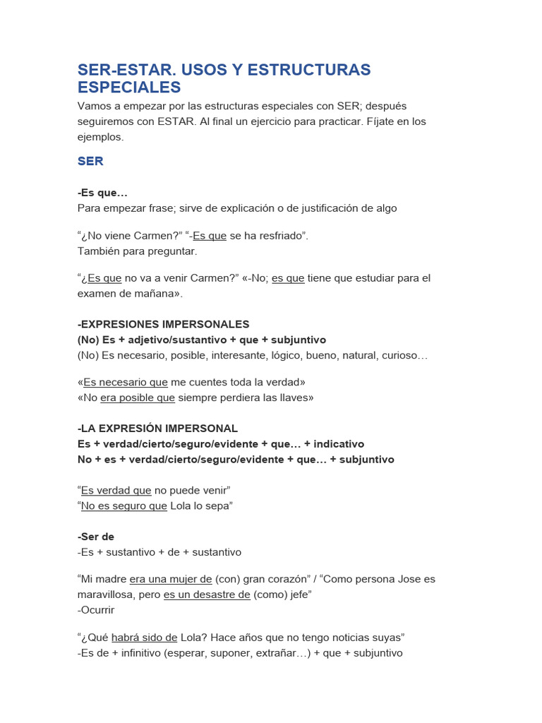 SER Y ESTAR, USOS PARTICULARES | PDF | Verdad