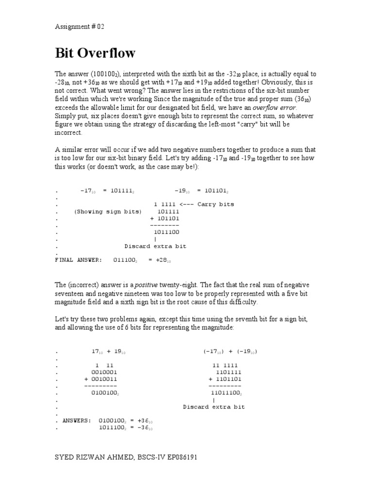 Bit Overflow Numbers Applied Mathematics
