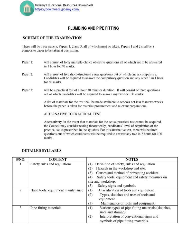 Plumbing and Pipe Fitting Exam Guide | PDF | Pipe (Fluid Conveyance ...