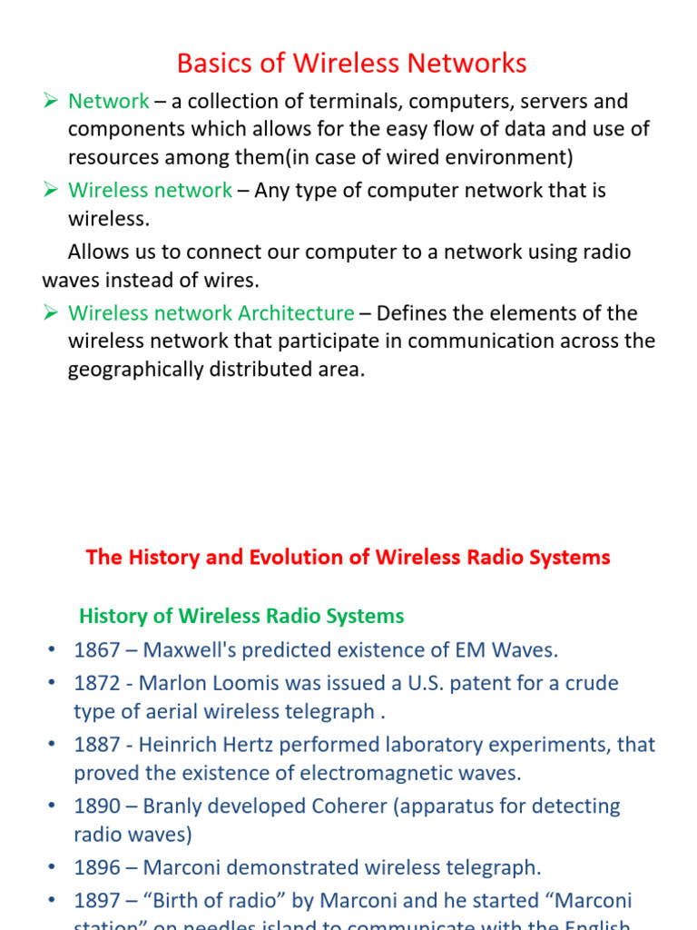History and Basics of Wireless Networks | PDF | Radio | Transmitter