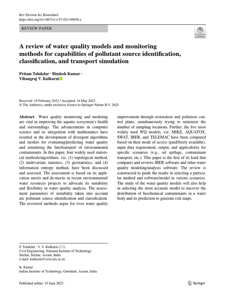 Water Quality Models and Monitoring Review | PDF | Principal Component ...