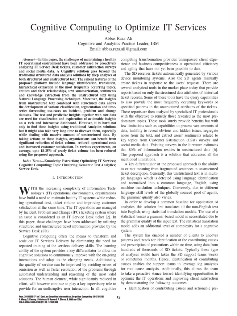 Optimize IT Services with Cognitive Computing | PDF | Analytics | Phrase