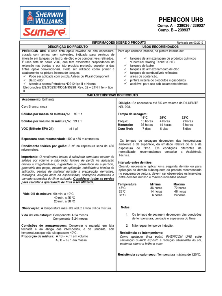 Tinta Epóxi Phenicon UHS: Aplicações e Propriedades | PDF | Tinta ...