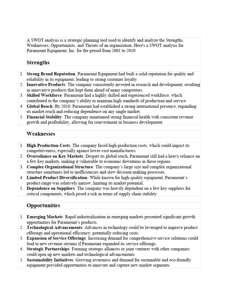 A swot analysis is a strategic planning tool used to identify and