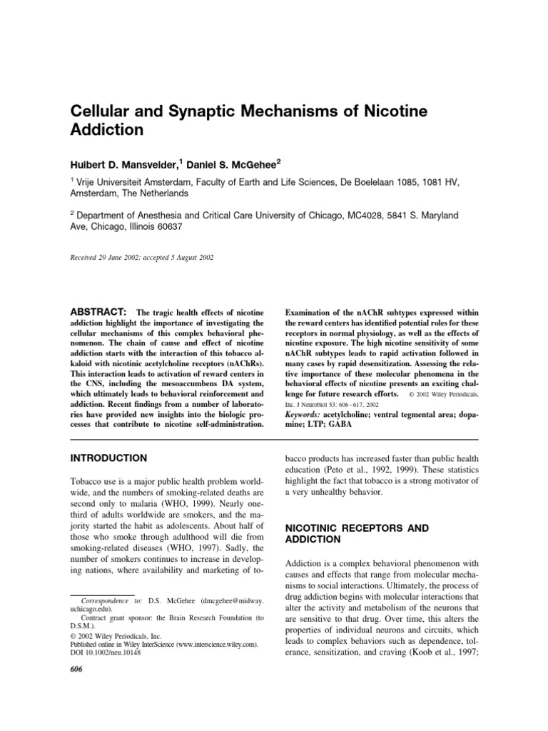 Nicotine Addiction: Cellular Mechanisms | PDF | Long Term Potentiation ...