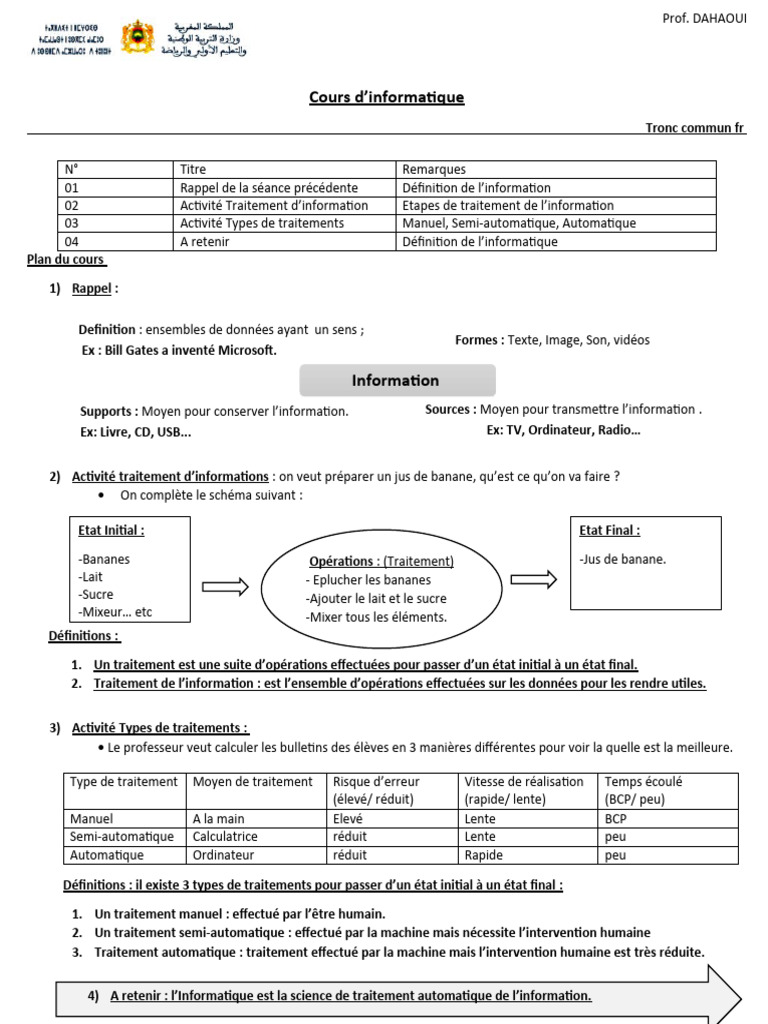 Types de traitement de l'information | PDF | Informatique | Informations