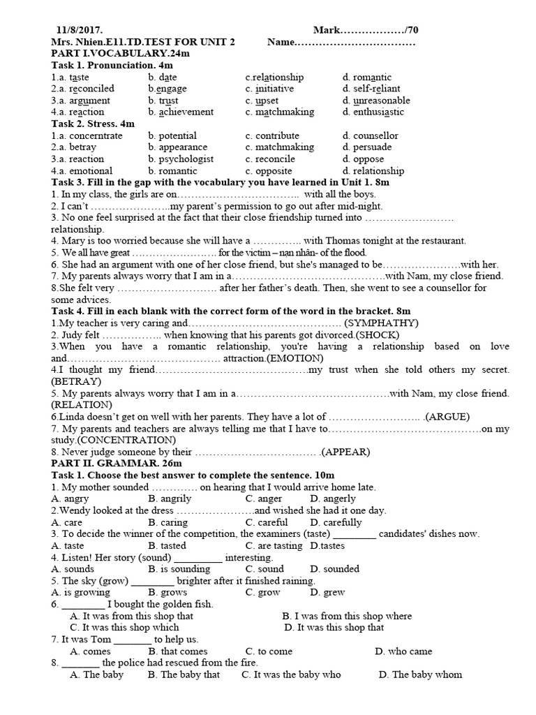 Test Unit 2 | PDF | Career & Growth | Language Arts & Discipline
