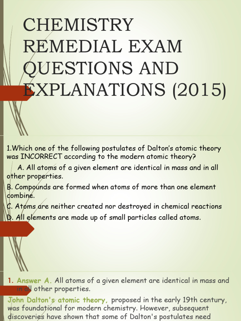 Chemistry Remedial Exam 2015 | PDF | Chemical Bond | Atoms