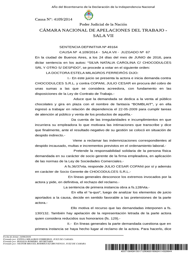 Fallo 2 responsabilidad socio gerente requisitos pdf sentencia