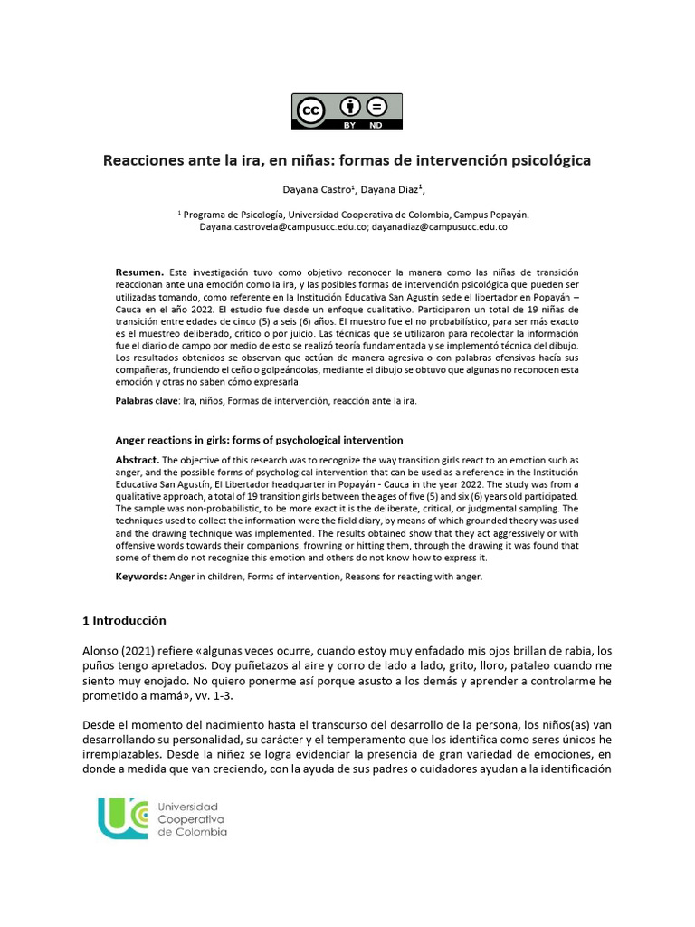 Intervenciones psicológicas para la ira en niñas | PDF | Las emociones ...