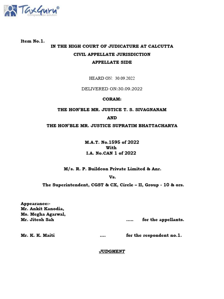 R. P. Buildcon Private Limited Vs Superintendent Calcutta High Court