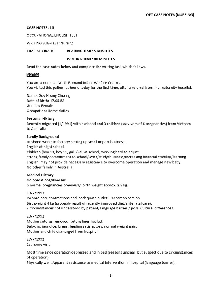 Oet writing case notes nursing 16 35 pdf nursing hospital