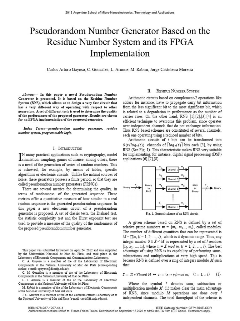 RNS-Based Pseudorandom Number Generator | PDF | Algorithms ...
