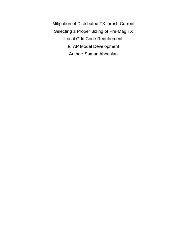 Sizing of pre mag tx grid code requirement etap model pdf