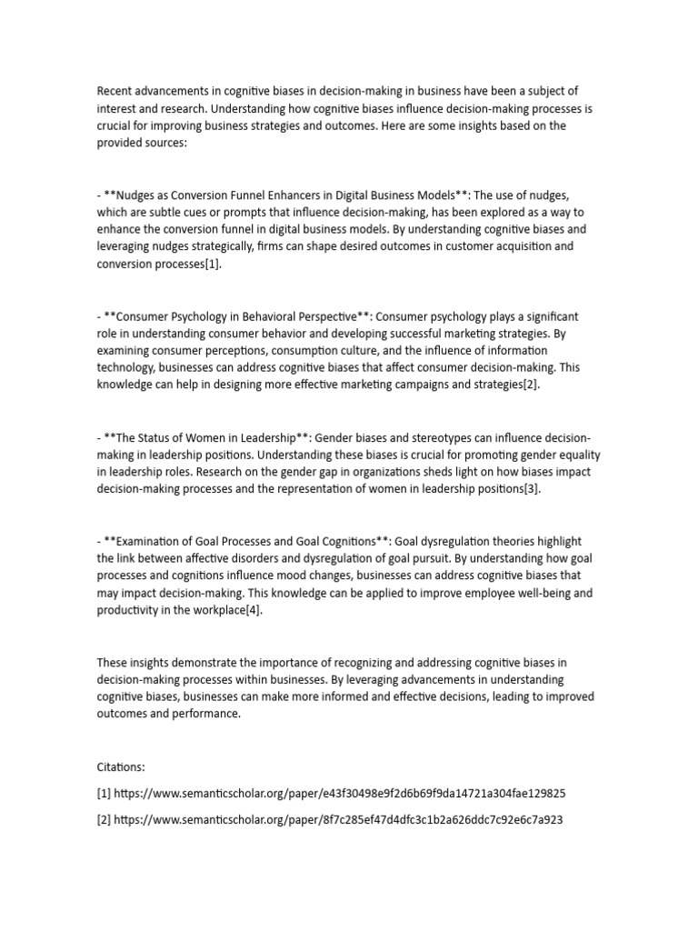 View of Recent Advancements in Cognitive Biases in Decision | PDF | Decision ...