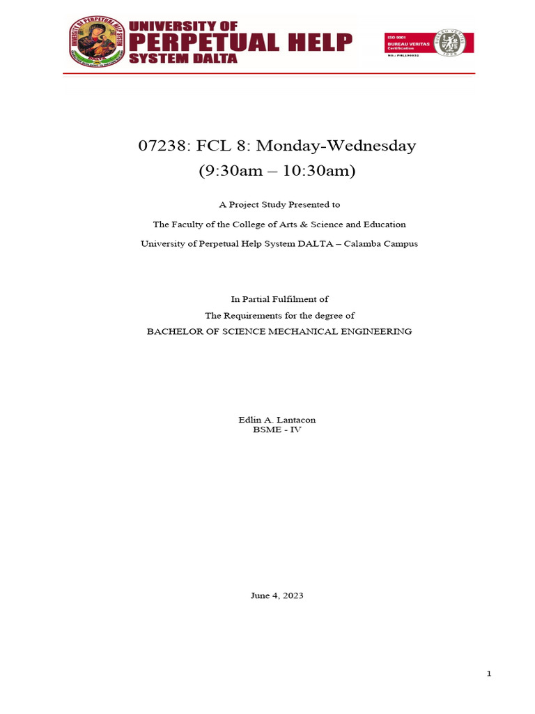 FCL 8 Project Study: BSME Requirements | PDF