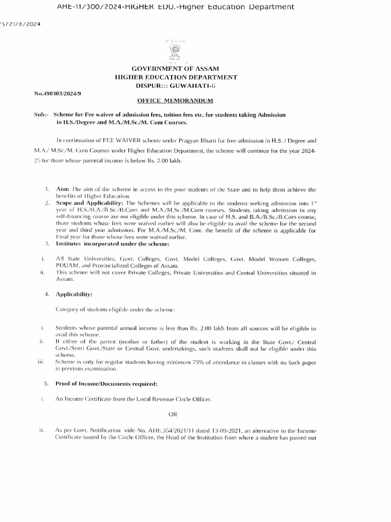 Assam Fee Waiver Scheme 2024-25 | PDF | Science & Mathematics