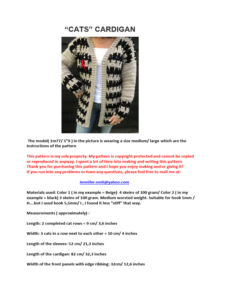 Cats Cardigan Def | PDF | Crochet | Needlework