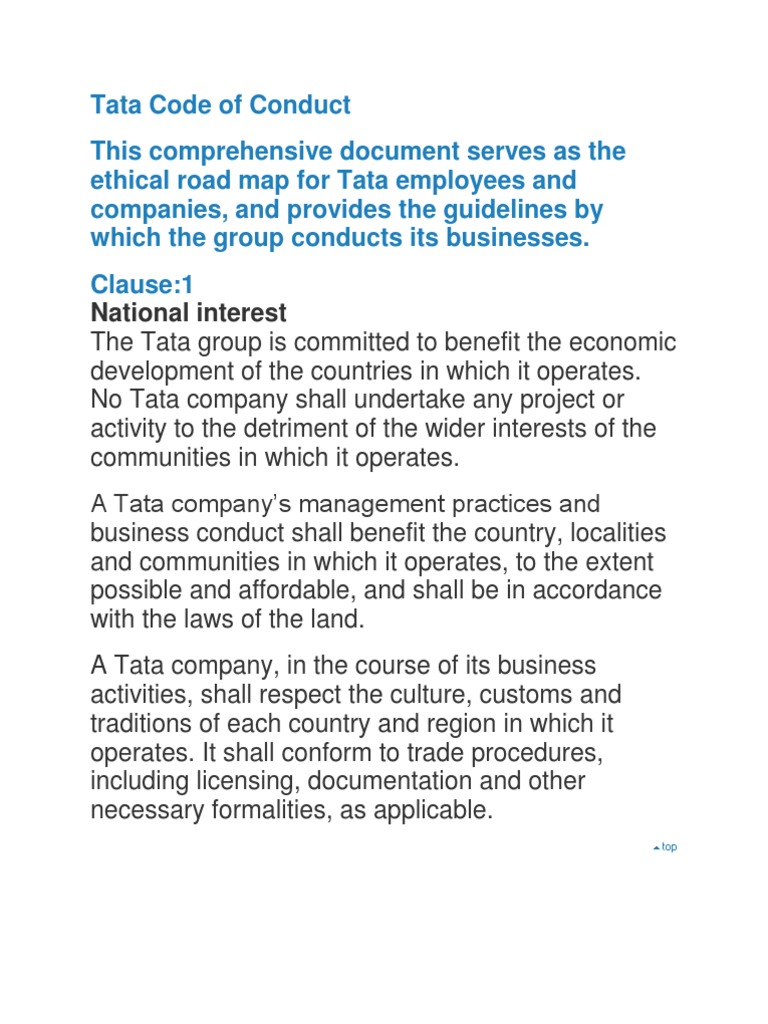 Tata Code of Conduct Eg PDF Board Of Directors Whistleblower